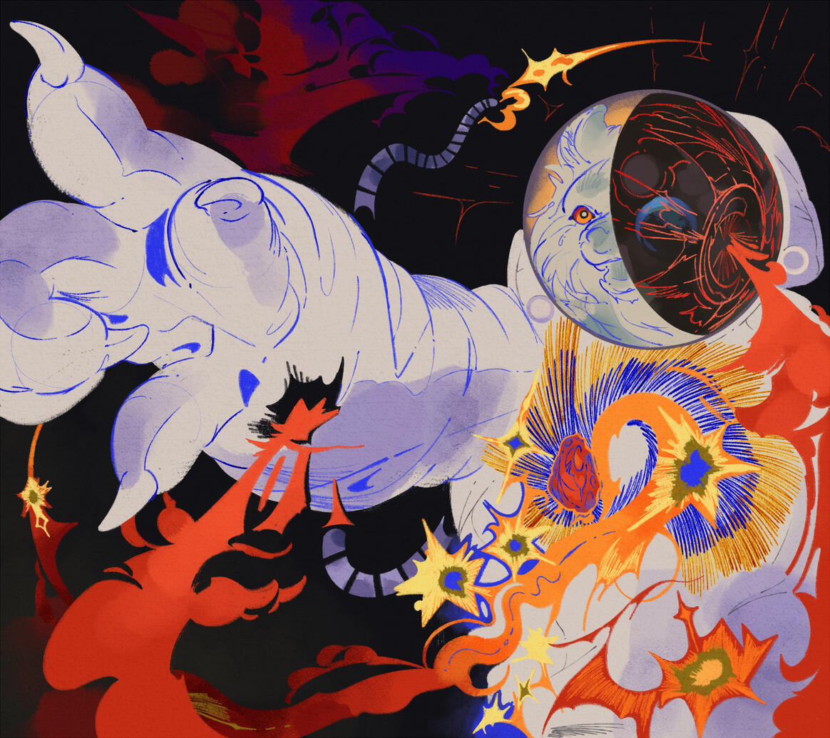 tear in the spacesuit, 2025; a piece about C-PTSD, a realization that leads to breakdown, and a reckoning with coping.